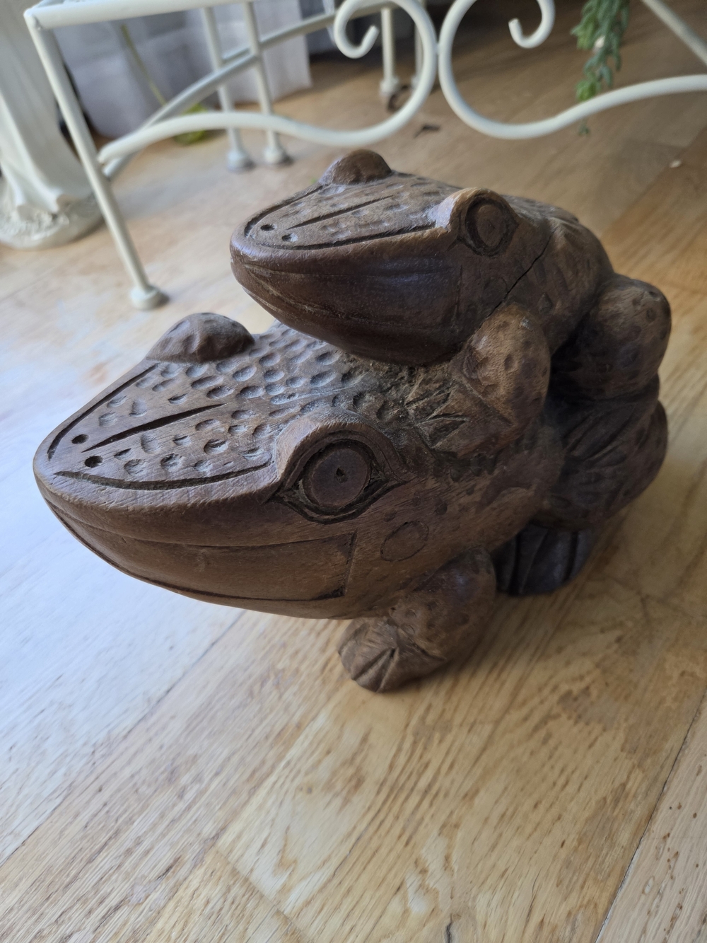 Hand-Carved Brown Wooden Frogs